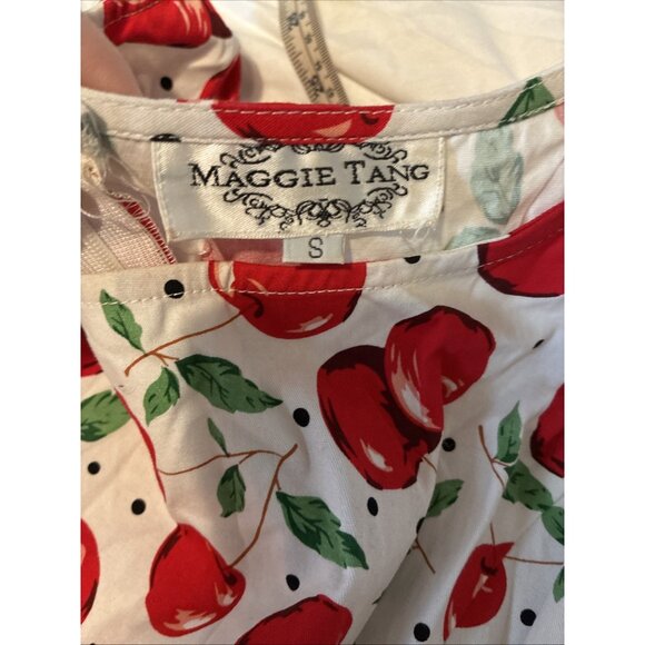 Maggie Tang Red White Cherry Print Tank Fit Flare Dress Knee Length Small - Picture 3 of 6